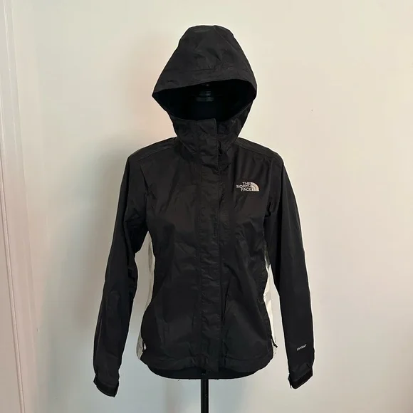 Women's North Face HyVent Black & White Waterproof Hooded Rain Coat size XS - Picture 1 of 9